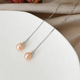925 Silver Long Earrings Natural Freshwater Pearl Drop Bohemian Wedding Jewelry