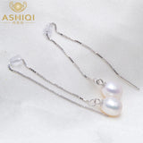 925 Silver Long Earrings Natural Freshwater Pearl Drop Bohemian Wedding Jewelry