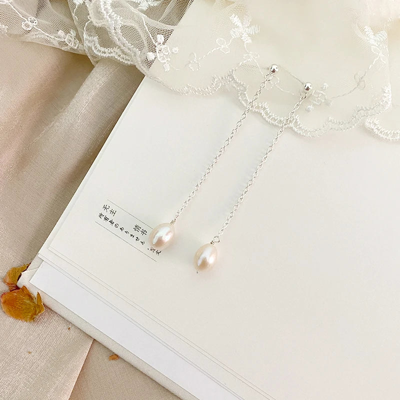 925 Silver Long Earrings Natural Pearl Jewelry Women