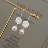 925 Silver Pearl Shell Flower Earrings for Women