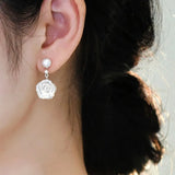 925 Silver Freshwater Pearl Shell Flower Earrings for Girls