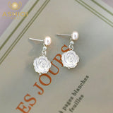 925 Silver Freshwater Pearl Shell Flower Earrings for Girls