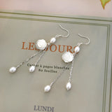 925 Silver Shell Flower Long Earrings Women's Fashion Jewelry Gift