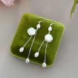 925 Silver Shell Flower Long Earrings Women's Fashion Jewelry Gift