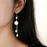 925 Silver Shell Flower Long Earrings Women's Fashion Jewelry Gift