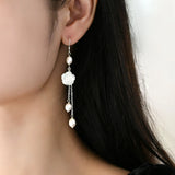 925 Silver Shell Flower Long Earrings Women's Fashion Jewelry Gift