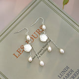 925 Silver Shell Flower Long Earrings Women's Fashion Jewelry Gift