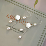 925 Silver Shell Flower Long Earrings Women's Fashion Jewelry Gift