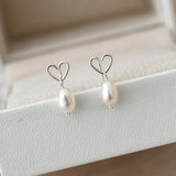 925 Sterling Silver Freshwater Pearl Love Earrings Wedding Jewelry