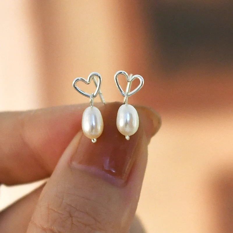 925 Sterling Silver Freshwater Pearl Love Earrings Wedding Jewelry