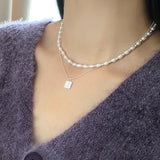 925 Silver Square Rose Pendant Necklace for Women Gift