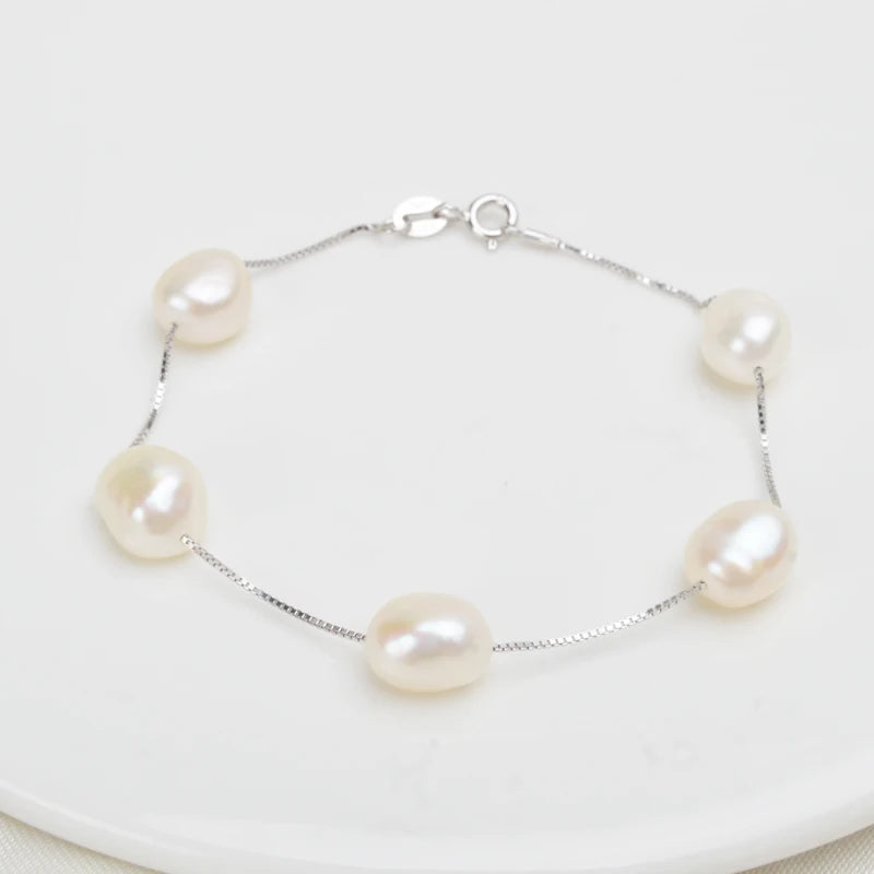 925 Silver Bracelet Gray Freshwater Baroque Pearl Jewelry