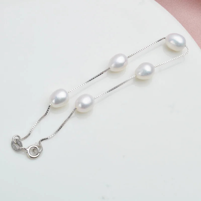 925 Silver Bracelet 7-8mm Freshwater Pearl 4 Colours
