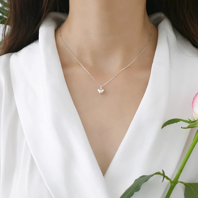 925 Sterling Silver Heart Necklace Classic Jewelry for Women Gift