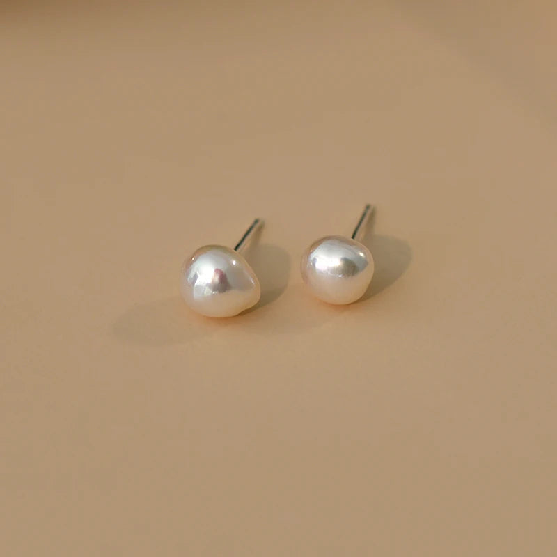 Sterling Silver Baroque Pearl Stud Earrings for Women