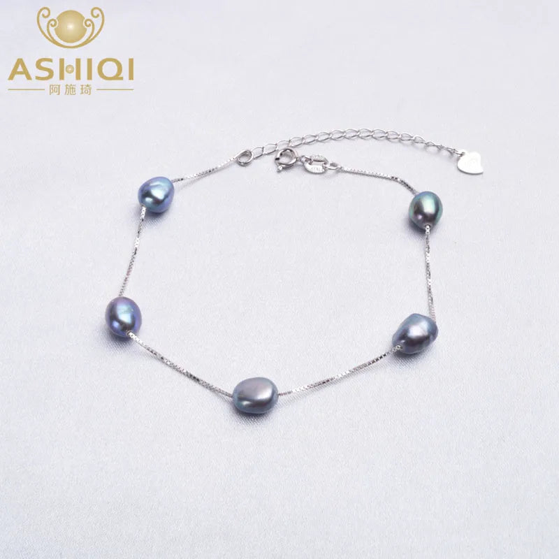 925 Silver Baroque Pearl Bracelet Freshwater 6-7mm