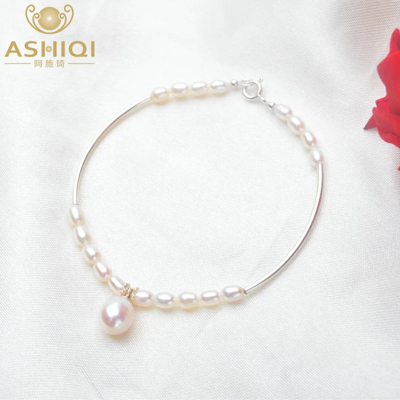Natural Freshwater Pearl Bracelet, 925 Sterling Silver