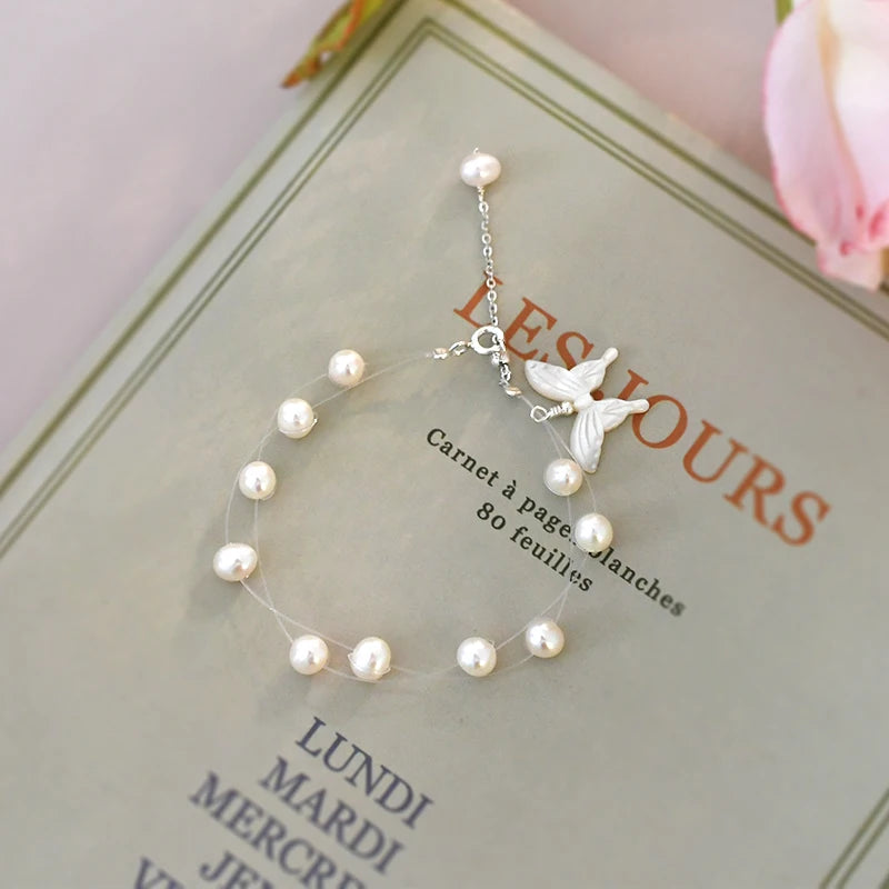 Freshwater Pearl Butterfly Bracelet 925 Sterling Silver Jewelry