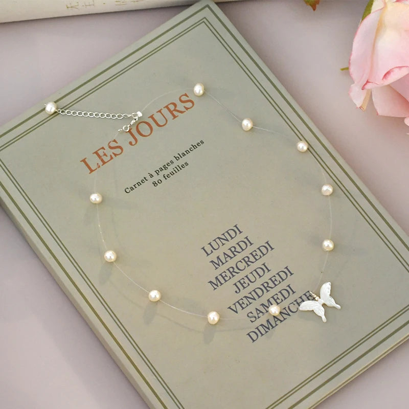 Freshwater Pearl Butterfly Necklace with 925 Silver Button