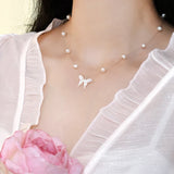 Freshwater Pearl Butterfly Necklace 925 Sterling Silver Jewelry