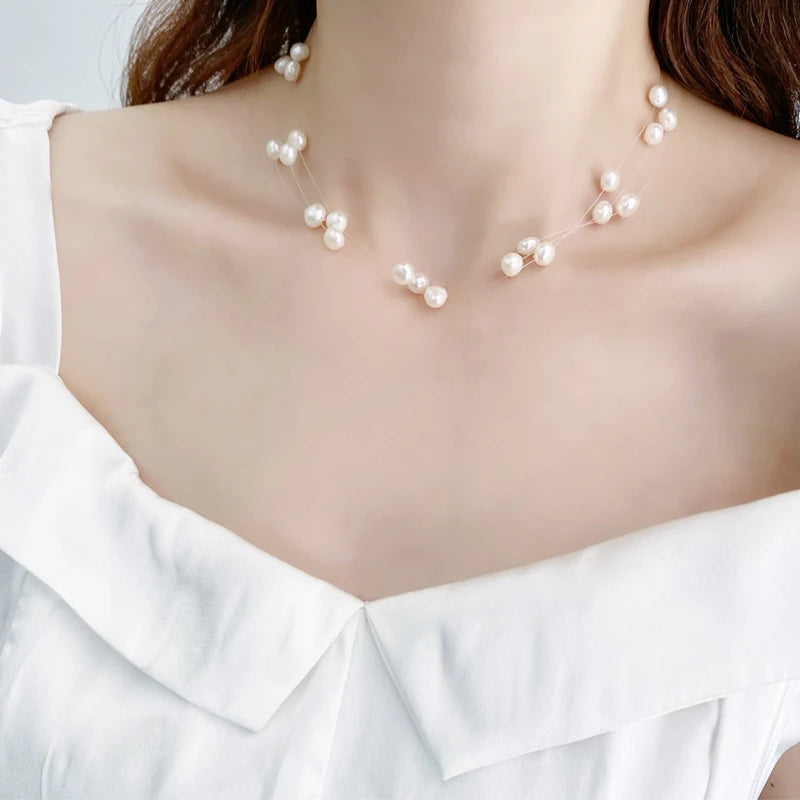 Baroque Pearl Necklace Multilayer Wedding Party Jewelry
