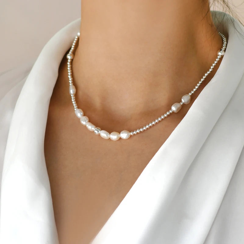 7mm Baroque Pearl Choker Necklace 925 Sterling Silver Jewelry