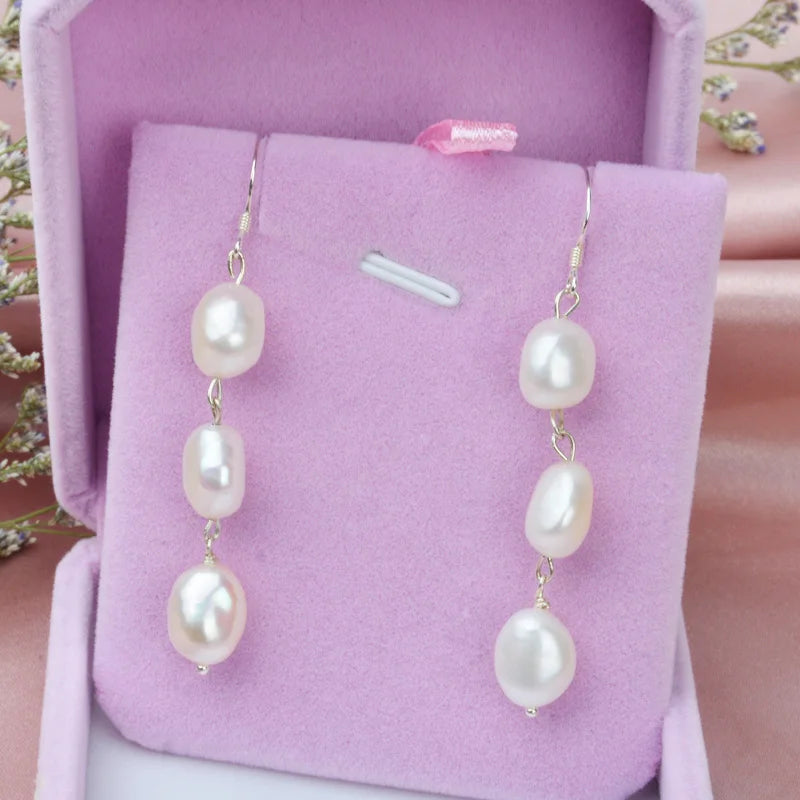 Baroque Freshwater Pearl Drop Earrings 925 Sterling Silver Jewelry