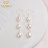 Baroque Pearl Silver Long Earrings For Women Party Gift