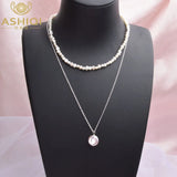 Baroque Pearl Sterling Silver Choker Necklace Layer Freshwater Coin Pendant