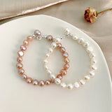 Baroque Pearl Bracelet 925 Silver Button Jewelry