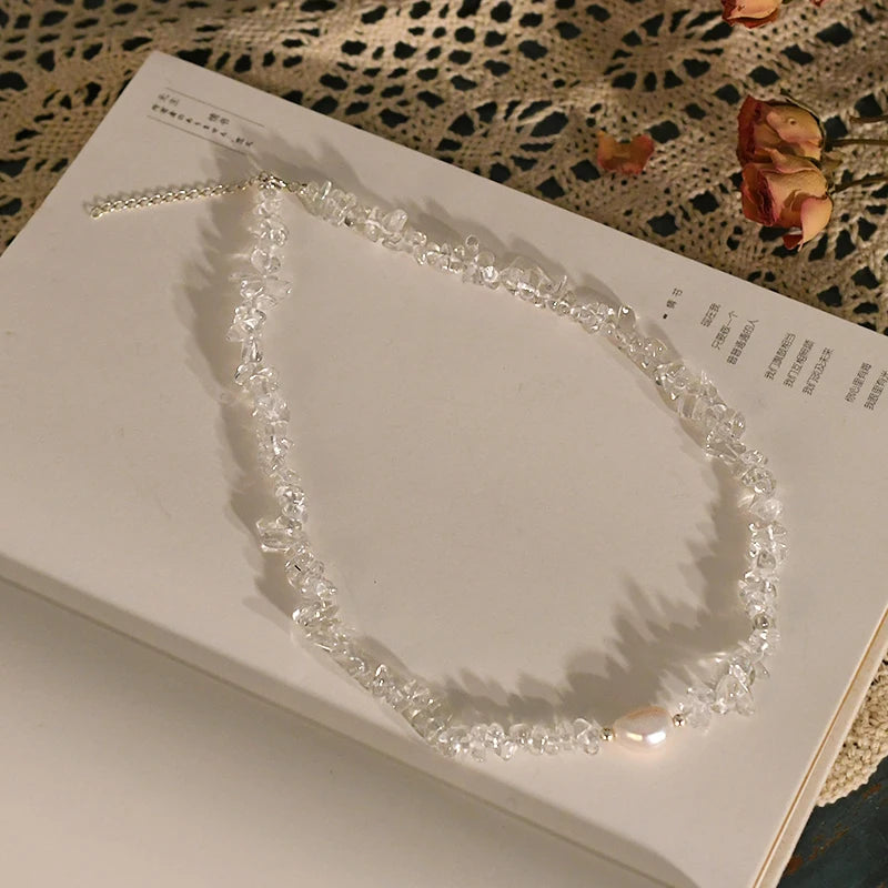Baroque Pearl Necklace with Crystal Stone Jewelry for Women
