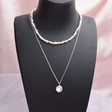Baroque Pearl 925 Silver Choker Necklace Layer Pendant