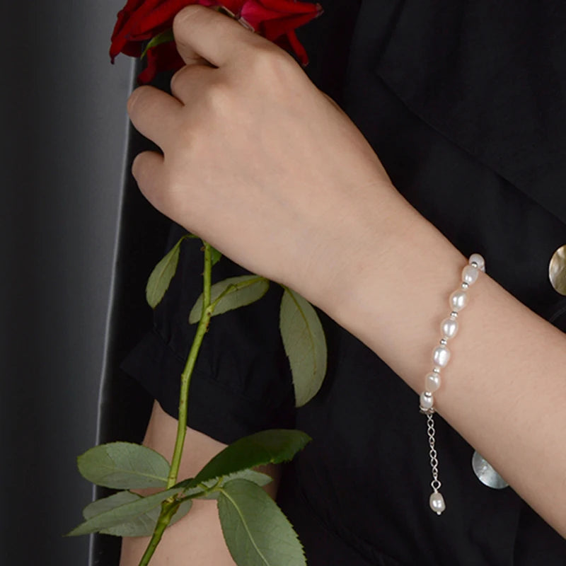 Baroque Pearl Charm Bracelet 925 Sterling Silver Jewelry Gift