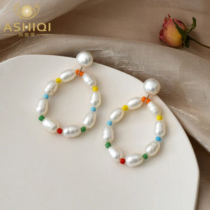 Baroque Pearl 925 Silver Earrings Colorful Bead Jewelry