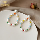 Baroque Pearl 925 Silver Earrings Colorful Bead Jewelry