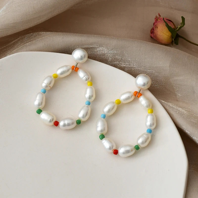 Baroque Pearl 925 Silver Earrings Colorful Bead Jewelry