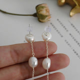 Baroque Pearl 925 Silver Long Earrings for Women