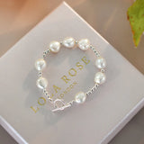 Baroque Pearl 925 Sterling Silver Love Bracelet for Girls