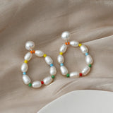 Baroque Pearl 925 Silver Earrings Colorful Bead Jewelry