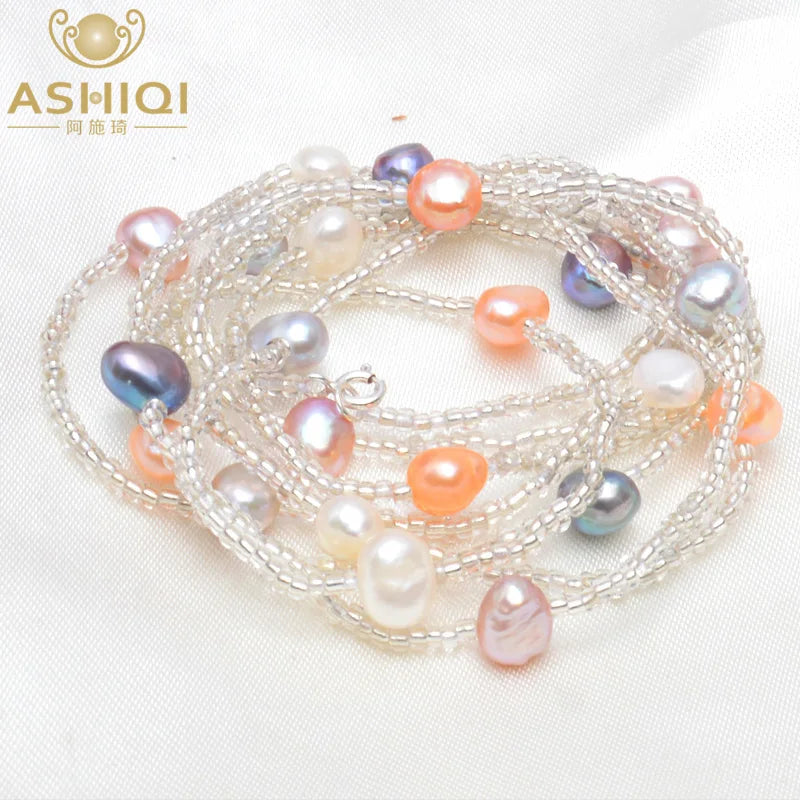 Freshwater Baroque Pearl Bracelet 925 Silver Clasp Crystal Beads
