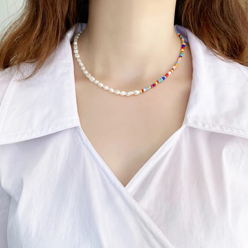 Colorful Bead Baroque Pearl Necklace for Women Gift