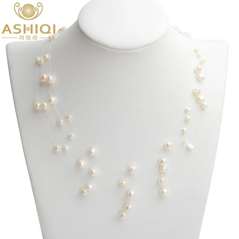 Freshwater Baroque Pearl Necklace 5-Row Bohemia for Women