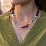 Baroque Pearl Necklace with Colorful Crystal Stone Jewelry Gift