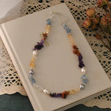 Freshwater Baroque Pearl Necklace with Colorful Crystal Stone Jewelry