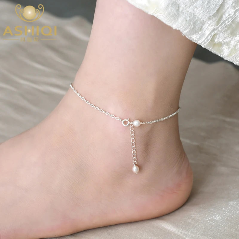Freshwater Pearl 925 Silver Anklet Bohemian Leg Bracelet for Women Gift