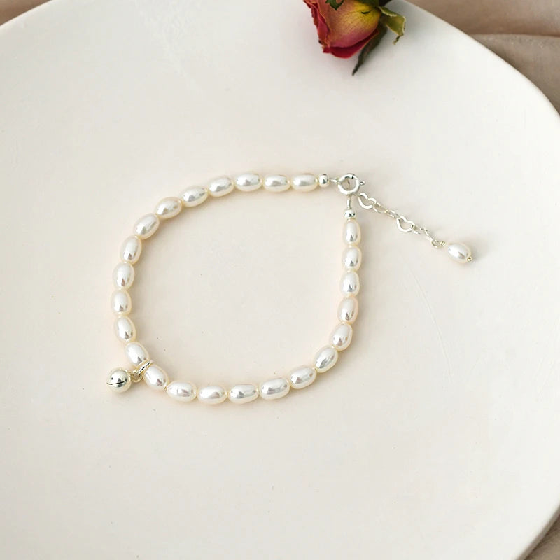 Freshwater Pearl 925 Silver Bell Bracelet for Women