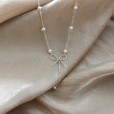 Freshwater Pearl 925 Silver Bow Necklace for Women