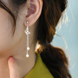 Freshwater Pearl Sterling Silver Butterfly Long Earrings for Women