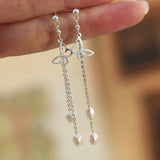 Freshwater Pearl Sterling Silver Butterfly Long Earrings for Women