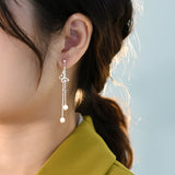 Freshwater Pearl Sterling Silver Butterfly Long Earrings for Women